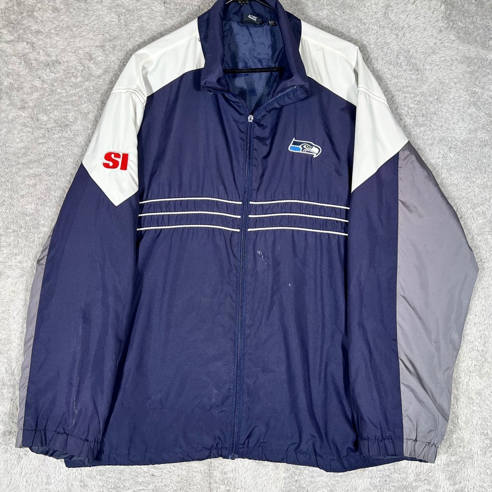 Reebok NFL Seattle Seahawks Windbreaker Jacket Mens 2XL Navy Blue Full Zip SI